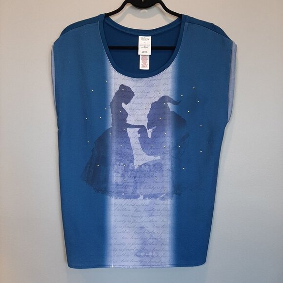 Disney Beauty And The Beast Studded Graphic Top Womens Size Medium Blue Tshirt - Picture 10 of 11
